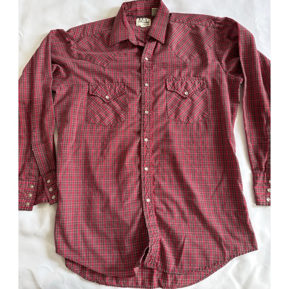 Ely cattleman pearl snap shirt Men's Red Plaid Medium Long Sleeve